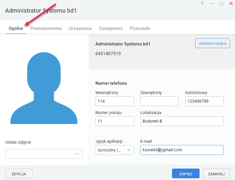 Edycja profilu użytkownika - krok pierwszy