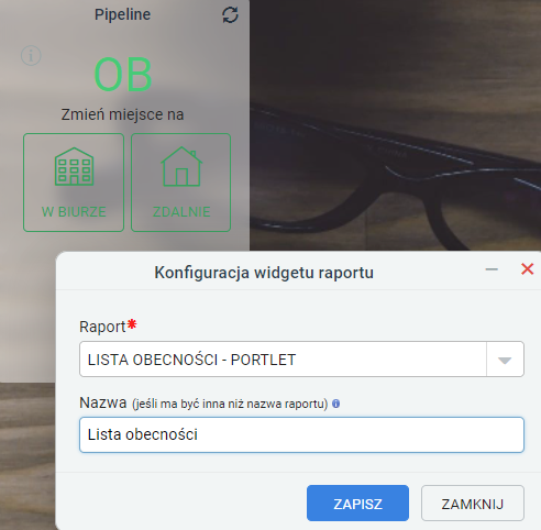 Zmiana właściwości widgetu typu Raporty