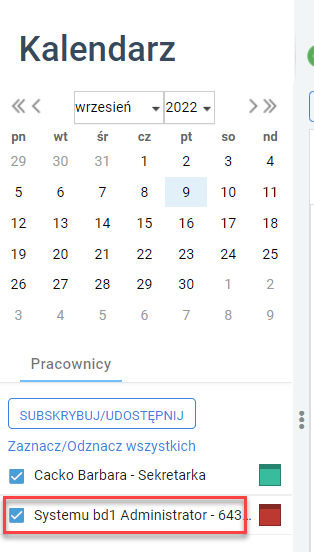 Udostępnianie kalendarza - własny kolor