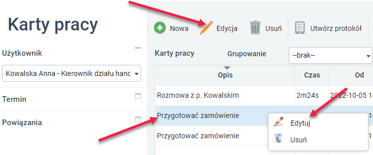 Edycja istniejącej karty RCP