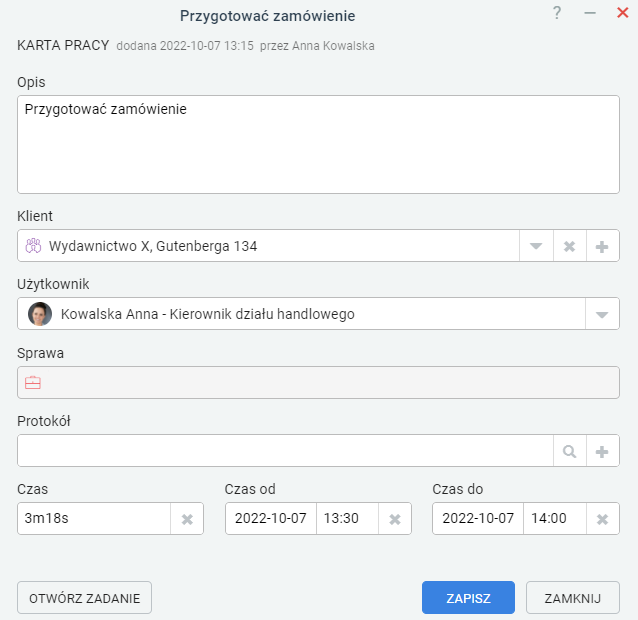 Edycja istniejącej karty RCP - krok drugi