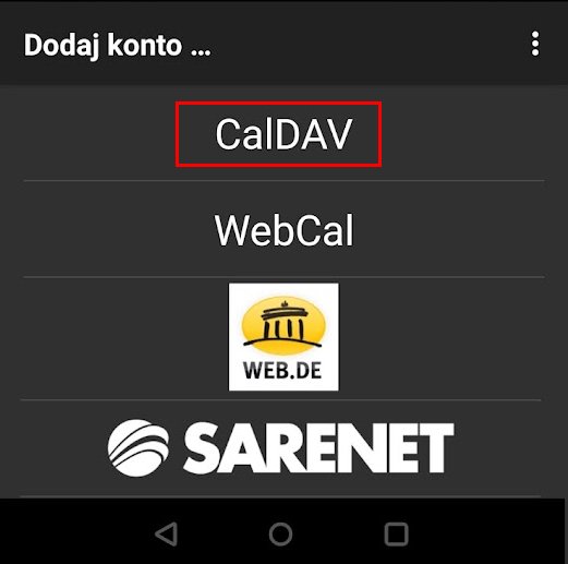 Konfiguracja protokołu CalDAV w systemie Android - krok drugi