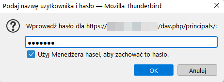 Konfiguracja protokołu CalDAV Mozilla Thunderbird - krok trzeci