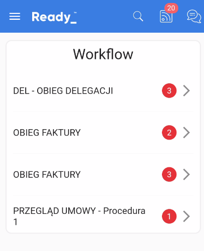 Widok sekcji Workflow